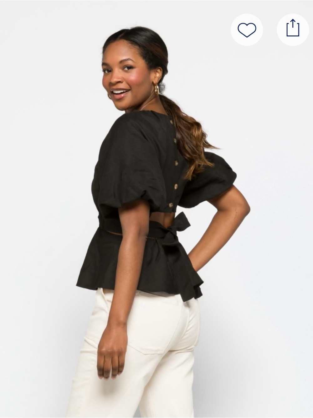 Astr Black Puff Sleeve Tie-Waist Blouse